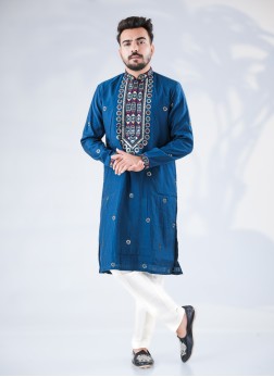 Blue Embroidered Silk Kurta Pajama