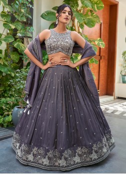 Breathtaking Dark Purple Embroidered Lehenga Choli