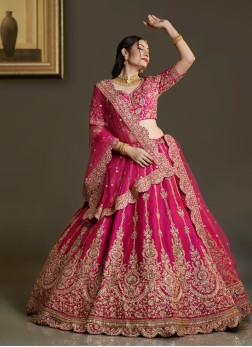 Bridal Rani Embroidered Raw Silk Lehenga With Embr