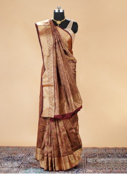 Dark Maroon Banarasi Silk Saree