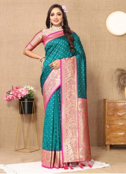 Dark Sea Green Wedding Wear Woven Silk Saree