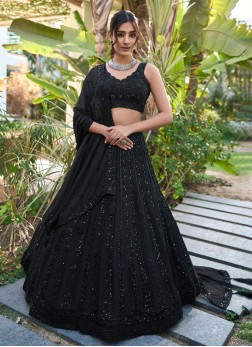 Black Georgette Embroidered Lehenga Choli