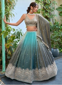 Designer Two Tone Lehenga Choli In Shimmer Silk Wi