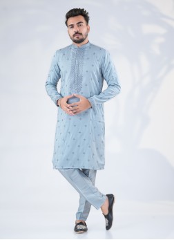 Elegant Grey Colored Embroidered Kurta Pajama
