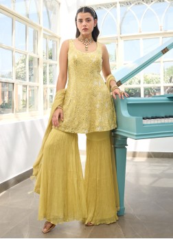 Elegant Light Yellow Kurti & Gharara Set For Women