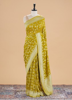 Mehendi Green Woven Khadi Chiffon Saree