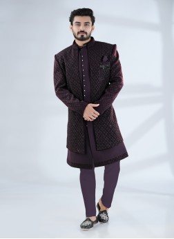 Elegant Navy Blue Mens Indowestern With Jacket