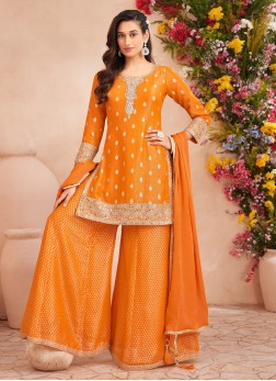 Elegant Orange Kurti And Palazzo Set For Women