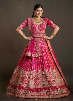 Elegant Rani Embroidered Raw Silk Lehenga Choli Fo