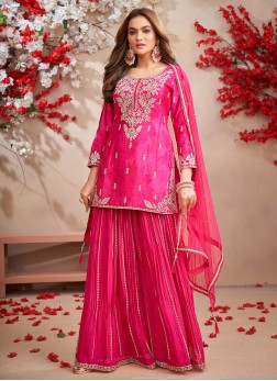 Festive Special Deep Pink Colored Embroidered Pala