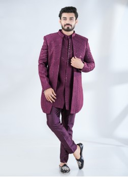 Festive Wear Wine Indowestern Set With Jacket