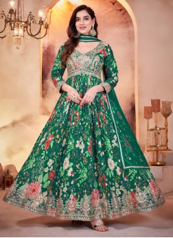 Green Silk Designer Anarkali With Dupatta