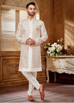 Jacket Style Embroidered Indowestern Set For Men