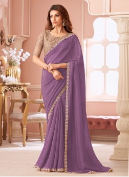 Lavender Georgette Embroidered Saree