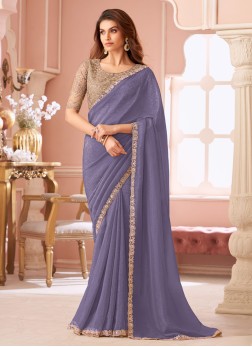 Lavender Georgette Embroidered Saree