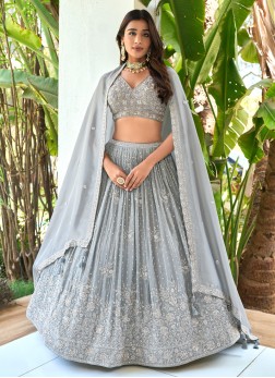 Light Grey Shimmer Silk Lehenga With Readymade Cho