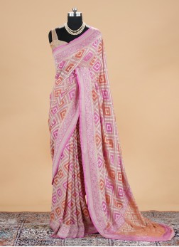 Light Pink Woven Khadi Chiffon Saree