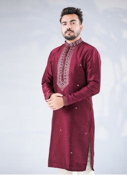 Maroon Silk Kurta Pajama
