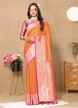 Marvelous Orange Silk Wedding Wear Saree