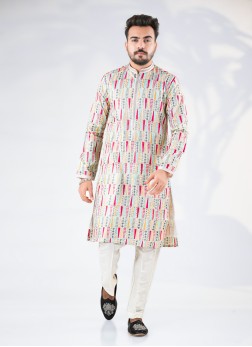 Multi Colored Festive Wear Kurta Pajama Set
