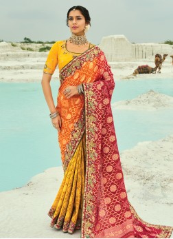 Multicolor Embroidered Chiffon Banarasi Saree