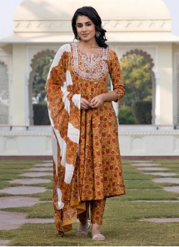 Mustard Yellow Readymade Printed Kurti Set