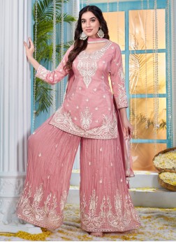Onion Pink Embroidered Palazzo Salwar Suit With Du