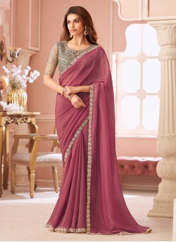 Onion Pink Georgette Embroidered Saree