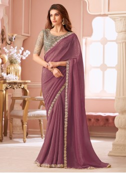 Onion Pink Georgette Embroidered Saree
