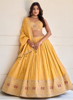 Pineapple Yellow Shimmer Silk Embroidered Lehenga 
