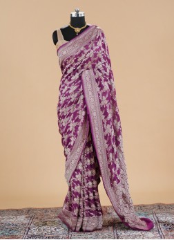 Purple Woven Khadi Chiffon Saree