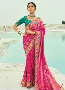 Rani Embroidered Chiffon Banarasi Saree