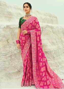 Rani Embroidered Chiffon Banarasi Saree