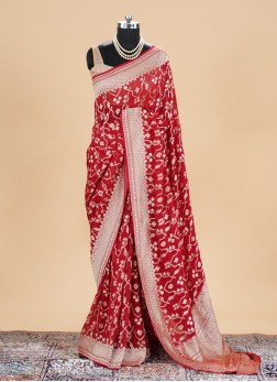 Red Woven Khadi Chiffon Saree