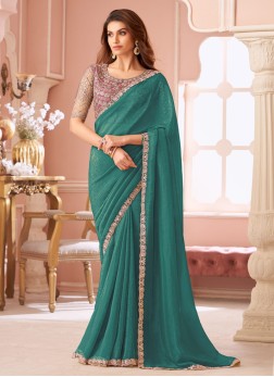 Sea Green Georgette Embroidered Saree