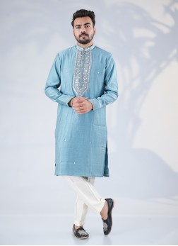 Sky Blue Silk Kurta Pajama Set