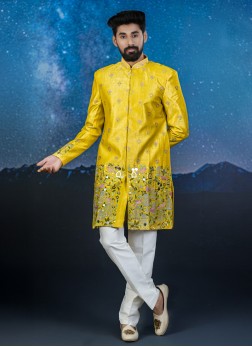 Mustard Yellow Embroidered Indowestern Set