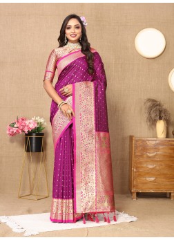 Wedding Special Dark Rani Silk Saree For Women