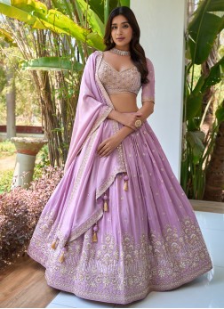 Wedding Wear Lilac Embroidered Shimmer Silk Leheng