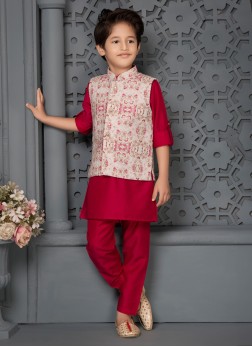 Wedding Wear Tomato Cotton Silk Nehru Jacket Set F