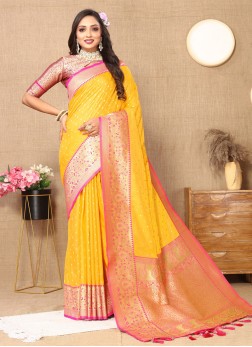 Yellow Silk Festive Wear Saree