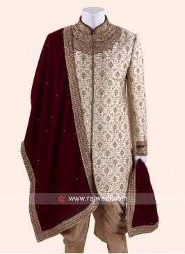 Groom Maroon Velvet Dupatta