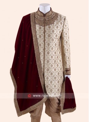 Groom Maroon Velvet Dupatta