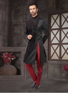 Satin Silk  Indo-Western In Black