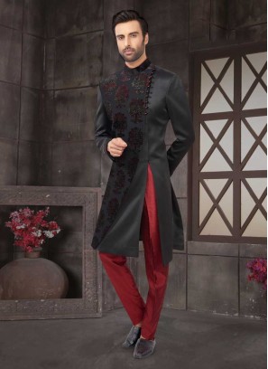 Satin Silk  Indo-Western In Black