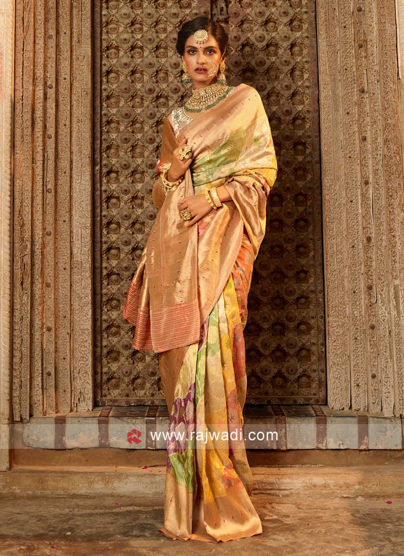 Multi Color Pure Silk Saree For Wedding
