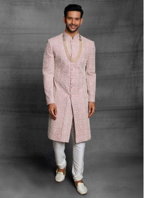 Silk Sherwani In Onion Pink Color