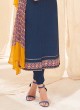 Shagufta Cotton Pant Style Suit In Navy Blue Color