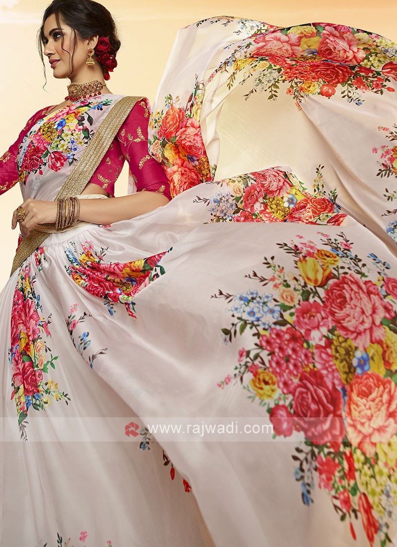 Wedding Wear white Unique Embroidery Flower Design Lehenga Silk at Rs 1350  in Surat