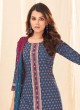 Shagufta Printed Pant Style Suit In Blue Color